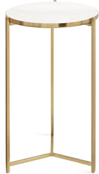 Kate and Laurel Aguilar Modern Round Side Table, 15 x 15 x 24, White and Gold, Genuine Marble Nightstand for Small Spaces and Living Room Décor