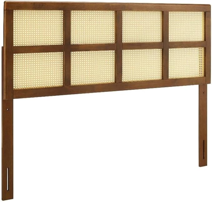 Pemberly Row Cane Rattan and Rubberwood Full Headboard in Walnut