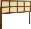 Pemberly Row Cane Rattan and Rubberwood Full Headboard in Walnut