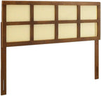 Pemberly Row Cane Rattan and Rubberwood Full Headboard in Walnut