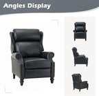 HULALA HOME Genuine Leather Recliner Chair, Traditional Manual Pushback Comfy Seating for Living Room, Thick Cushion & Solid Wood Legs, Wingback Recliner with Nailhead Trim, Navy