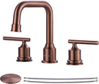 WOWOW Widespread Bathroom Faucet 3 Holes Bathroom Sink Faucet 2 Handle Vanity Faucet with Pop up Drain and Supply Lines Farmhouse Basin Tap 8 Inch Rose Gold
