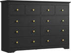 Black Dresser for Bedroom, 10 Drawer Dresser with Large Drawers, 55 Inch Wide Wood Chest for Living Room, Hallway