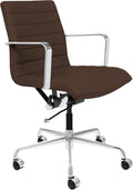 Laura Davidson Furniture SOHO II Ribbed Office Chair - Mid Back Desk Chair, Ergonomically Designed with Arm Rest & Swivel, Made of Faux Leather, Dark Brown, Computer Chair