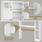 Vabches Freestanding Toilet Storage Cabinet with Double Doors, Shelf Space Saver, Anti-Tip Design & Adjustable Shelf, White