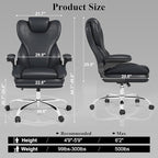 Office Desk Chair, Executive Leather Office Chair, High Back Ergonomic Home Desk Chair with Padded Flip-up Arms, Big and Tall Computer Chair with Rocking Function, 360°Swivel Free, Black