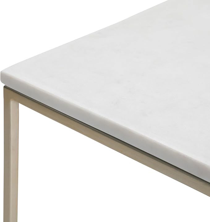 SIMPLIHOME Kline Modern 18 inch Wide Metal Accent Side Table in White, Gold for the Living Room and Bedroom