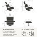 Top Black Grain Leather, Mid Century Chaise Lounge Chair and Ottoman, Leather Accent Chair, Modern Chair, Classic Design, Heavy Duty Base Support for Living Room Lounge Office, Walnut, Heightening