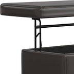 SIMPLIHOME Avalon 44 inch Wide Contemporary Rectangle Lift Top Rectangular Storage Ottoman in Tanners Brown Vegan Faux Leather, Assembled, for the Living Room, Entryway and Family Room.