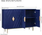 Sideboard Buffet Cabinets with Storage, 47.2" Modern Storage Cabinets with Relief Doors, Accent Cabinets with Adjustable Shelves, Wood Console Cabinet for Dining Living Room, Entryway, Blue