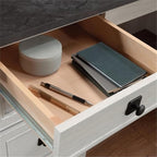BOWERY HILL Engineered Wood L-Shaped Desk in Glacier Oak/Rosso Slate Accents