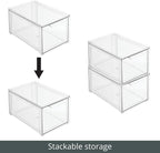 mDesign Plastic Stackable Bathroom Storage with Pull Out Bin Organizer Drawer for Cabinet, Vanity, Shelf, Cupboard, Cabinet, or Closet Organization - Lumiere Collection - 4 Pack - Clear