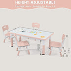 Adjustable Kids Table Chairs Set – Graffiti Desktop, Multi-Activity Height-Adjustable Toddler Study Desk for Ages 3-8 – Ideal for Home, Classroom, Daycare (B-Pink, 4 Chairs-47.2" L x 23.6" W)