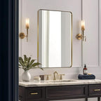 ANDY STAR 36”x48”Gold Bathroom Mirror for Wall, Brushed Brass Metal Rounded Corner Rectangle Mirror, Wall Mirror in Stainless Steel Metal Frame, 1”Deep Set Design Hangs Horizontal Or Vertical