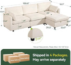 109'' Modular Sectional Sofa, L Shaped Couch with Storage Ottoman, Comfy Cloud Sofa with Deep Seat, 4 Seat Convertible Sectional Couches for Living Room (Beige, Low Legs 1.97")