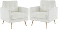 VINGLI Accent Chairs Set of 2 White Living Room Chairs Fluffy Teddy Fabric Mid Century Modern Sofa Chairs with Arms, Gold Legs for Reading, Bedroom, Waiting Room