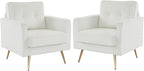 VINGLI Accent Chairs Set of 2 White Living Room Chairs Fluffy Teddy Fabric Mid Century Modern Sofa Chairs with Arms, Gold Legs for Reading, Bedroom, Waiting Room