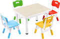 Kids Study Table and Chairs Set, Height Adjustable Toddler Table and Chair Set for Kids Ages 3-8, 31.5" L x 23.6" W Graffiti Desktop Plastic Children Art Table with 4 Seats