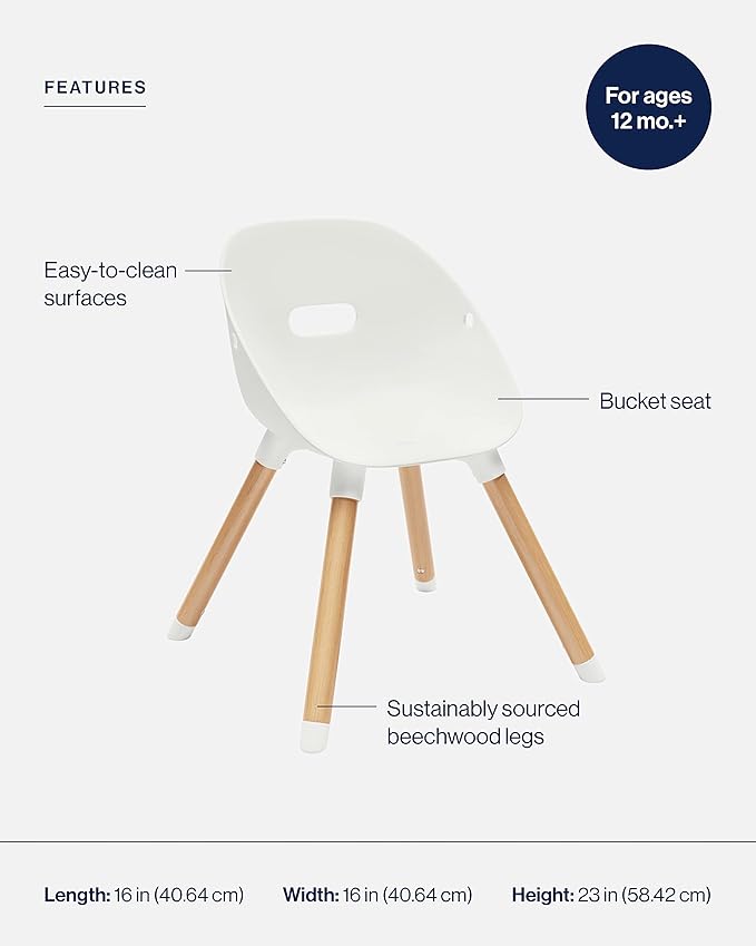 Lalo The Play Chair - Wooden & Non-Toxic Plastic Kids & Toddler Chair - Sturdy Bucket Seat, Easy to Clean, Up to 200 lb. Weight Capacity, Set of 2 - Coconut