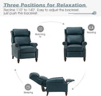 HULALA HOME Genuine Leather Recliner Chair, Traditional Manual Pushback Comfy Seating for Living Room, Thick Cushion & Solid Wood Legs, Wingback Recliner with Nailhead Trim, Turquoise-S2