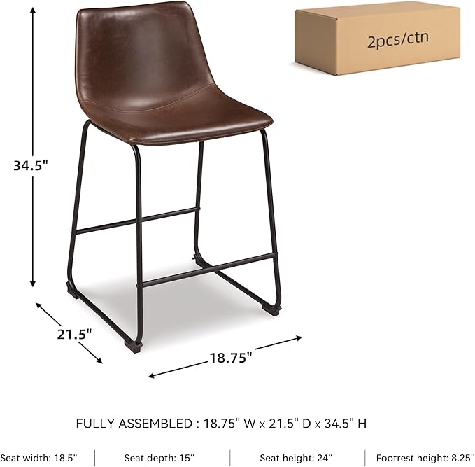 Signature Design by Ashley Centiar 24" Counter Height Modern Bucket Barstool 2 Count, Brown