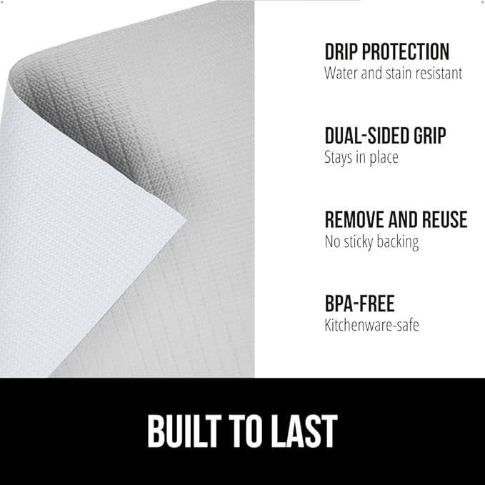 GORILLA GRIP DripGuard Shelf Liner, Non Adhesive Drawer and Kitchen Cabinet Protector, Slip Resistant BPA Free Smooth Surface Plastic Liners for Cabinets, Bathrooms, Closets, 12x120 Inch, Light Gray