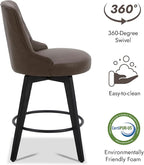 Watson & Whitely Modern Swivel Bar Stools, Faux Leather Upholstered Counter Height Bar Stools with Back, Solid Wood Legs, 26" H Seat, Set of 2, Chocolate