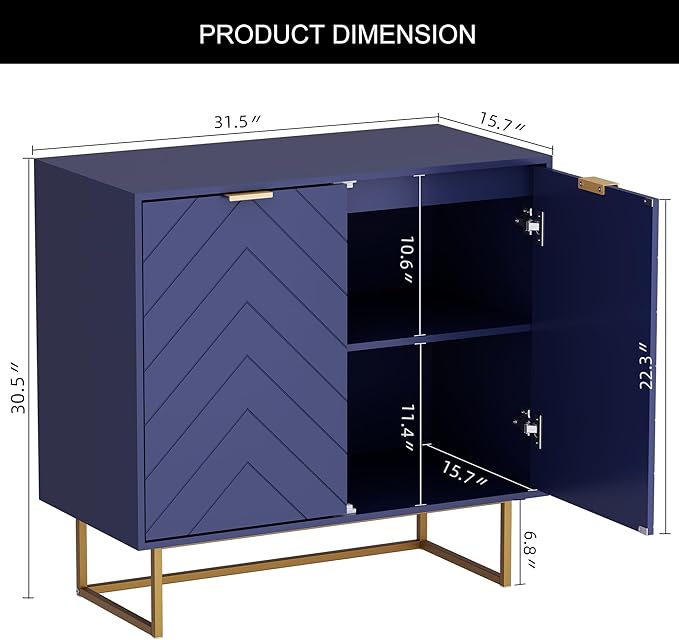 Scurrty 31.5'' Sideboard Buffet Cabinet with Storage Set of 2, Navy Blue Accent Cabinet with Doors & Adjustable Shelf for Living Room & Kitchen (2 Doors)