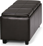 SIMPLIHOME Avalon 42 inch Wide Contemporary Rectangle Storage Ottoman in Tanners Brown Vegan Faux Leather, Assembled, for the Living Room, Entryway and Family Room