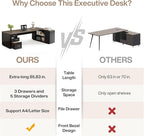 Tribesigns 85.8-Inch L-Shaped Executive Office Desk with File Drawers & Storage Cabinet, Professional Corner Computer Desk Extra Large Business Workstation with Adjustable Shelves (Gray&Black)