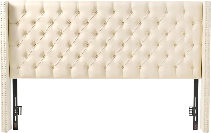 VEVOR Headboard, King Size Headboard with Adjustable Height, Comfortable Diamond Tufted for King Size Bed, W84.1 x H (54.33-60.24) x D 8.27 in, Ideal for Bedroom, Hotel, Homestay, Dormitory, Cream