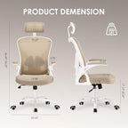 Farini Ergonomic Office Chair, Home Office Desk Chair with Headrest, High Back Computer Chair with Armrests and Adjustable Lumbar Support for Home Office Study Room, White & Khaki
