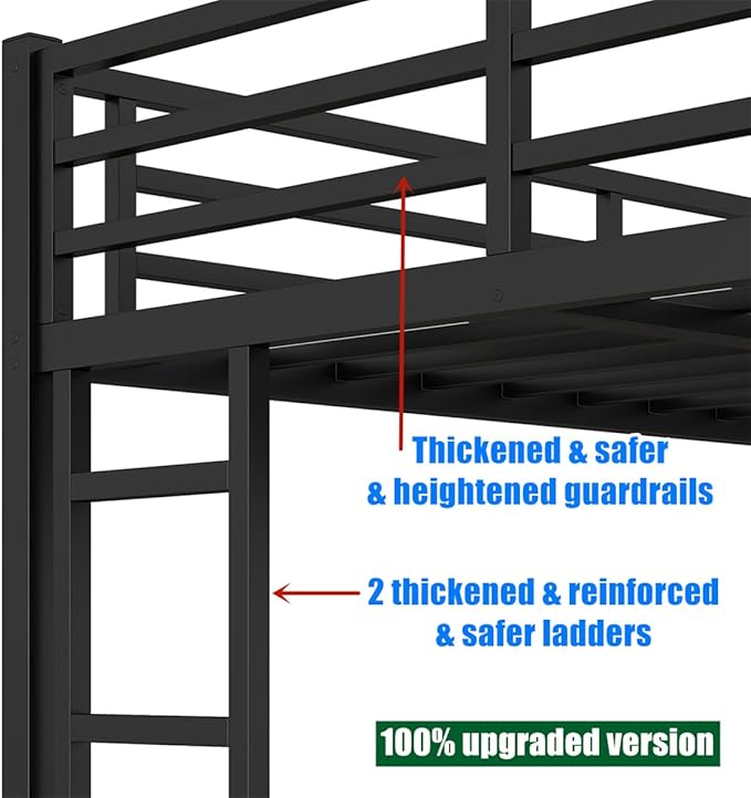 Latest Upgrade & Stronger Steel Twin XL Over Queen Bunk Bed, Heavy Duty Thickened More Rust-Proof Metal Bunk Queen Bed with Enhanced Legs & Slats (Easier Assembly)