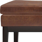 SIMPLIHOME Carlson 45-inch Wide Vegan Faux Leather Ottoman Bench in Distressed Black with Solid Wood Frame for Living Room, Entryway, or Bedroom