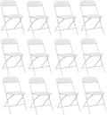12 Pack White Plastic Folding Chairs, Portable Party Chairs, Stackable Commercial Seats with Steel Frame for Home Office Wedding Party Indoor Outdoor Events Chairs, 350lbs Capacity