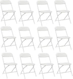 12 Pack White Plastic Folding Chairs, Portable Party Chairs, Stackable Commercial Seats with Steel Frame for Home Office Wedding Party Indoor Outdoor Events Chairs, 350lbs Capacity