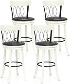 COSTWAY Bar Stools Set of 4, 30‘’ Seat Height Swivel Barstools with Ergonomic Backrest, Soft Cushion & Footrest, Rubber Wood Bar Height Bar Chairs Upholstered Dining Chairs for Kitchen Island