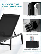 Aluminum Chaise Lounge Ourdoor - Foldable & Assemble Free Outdoor Lounge Chair with 5 Adjustable Backrest, Patio Lounge Chair for Outside Poolside Beach Pool, Black