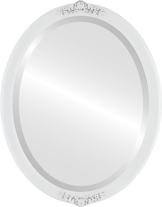 OVALCREST Oval Beveled Wall Mirror for Home Decor - Athena Style - Linen White - 26" x 22" Outside Dimensions
