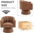 Swivel Accent Chair Set of 2,Faux Leather 360°Swivel Barrel Chair Upholstered Modern Living Room Chair, Overstuffed Reading Armchair for Bedroom,Vanity,Office-Brown