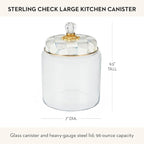 MACKENZIE-CHILDS Sterling Check Kitchen Canister, Decorative Gray-and-White Glass Storage Jar with Lid, Large