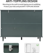 Sideboard Buffet Cabinet with Storage - Accent Storage Cabinet with Carved Pattern, Modern 3 Door 3 Drawer Cabinet, Farmhouse Wood Credenza for Living Room, Dining Room (Green)