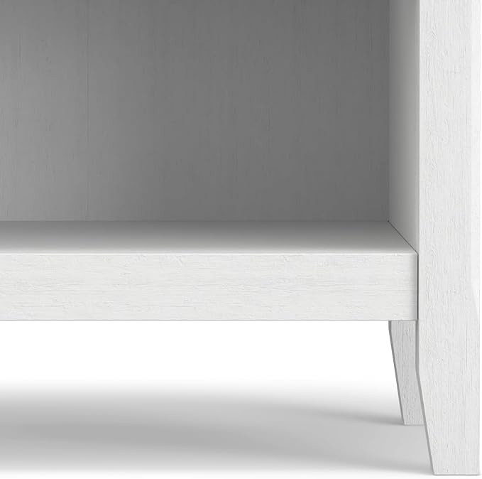 SIMPLIHOME Amherst Bedside Table - 24 inch Wide Solid Wood Nightstand Table in White, Transitional Bedroom Side or End Table with 2 Drawers, Open Storage Shelf and Bronze Hardware