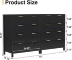 4 Drawer Double Dressers for Bedroom with Waveform Fluted Panel Design, Modern Wide Chest of Drawers,Wood Storage Dresser Chest of Drawers for Bedroom Living Room Hallway Closet, Black 2 Sets