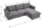 90 Inches Cloud Modular Sectional Sofa, L Shaped Linen Couch with Reversible Chaise, 3 Seater Convertible Comfortable Sofa Couch for Living Room/Apartment, Grey
