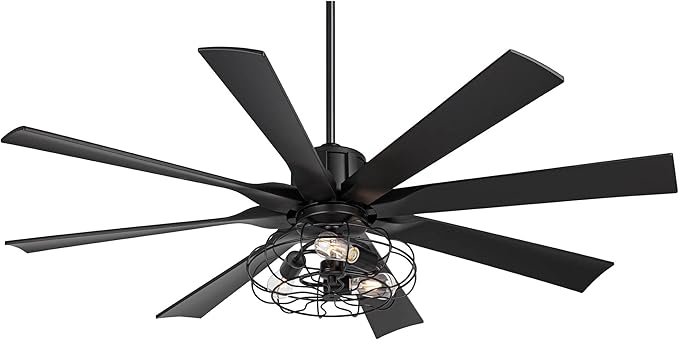 Possini Euro Design 60" Defender Modern Industrial Indoor Ceiling Fan with LED Light Remote Control Matte Black Metal Cage for Living Kitchen House Bedroom Family Dining Home Office Kids Room