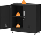 Metal Storage Cabinet with Locking Doors and Adjustable Shelf, Small Lockable Sideboard Buffet Cabinet for Home, Office, Entryway, Hallway, Living Room, Kitchen and Dining Room (Black)