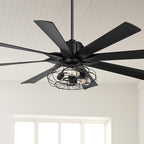 Possini Euro Design 60" Defender Modern Industrial Indoor Ceiling Fan with LED Light Remote Control Matte Black Metal Cage for Living Kitchen House Bedroom Family Dining Home Office Kids Room