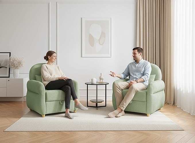 Modern Accent Chairs for Living Room, Comfy Chenille Armchairs with Storage, 33.5" W Single Reading Chairs for Bedroom, Study Room, Apartment, Tool Free Assembly, Sage Green