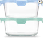 Ello Color Lock 7 Cup 4PC, 2 Pack Glass Meal Prep Sets Leak-Proof Glass Food Storage Containers with Airtight BPA-Free Plastic Lids, Dishwasher, Microwave, and Freezer Safe, Purple Rain